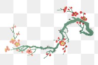 PNG Cherry blossom flower branch, vintage botanical illustration by Ooka Shunboku, transparent background. Remixed by rawpixel.