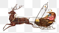 PNG Christmas reindeer sleigh, vintage animal illustration, transparent background. Remixed by rawpixel.