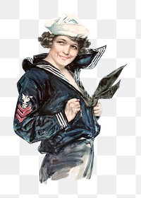 PNG Woman sailor, vintage military illustration by Howard Chandler Christy, transparent background. Remixed by rawpixel.