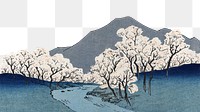 Mount Fuji landscape  png border, vintage Japanese illustration by Hiroshige Andō, transparent background. Remixed by rawpixel.