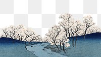 Japanese landscape  png border, vintage illustration by Hiroshige Andō, transparent background. Remixed by rawpixel.