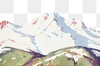 Snow mountain  png border, vintage illustration  by Maurice Logan, transparent background. Remixed by rawpixel.