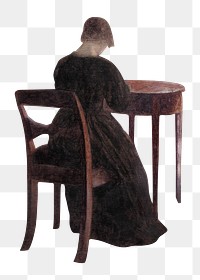 PNG Victorian woman sitting, vintage illustration by Vilhelm Hammershøi, transparent background. Remixed by rawpixel.