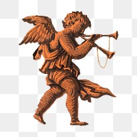 PNG Cherub blowing trumpet, vintage illustration, transparent background. Remixed by rawpixel.