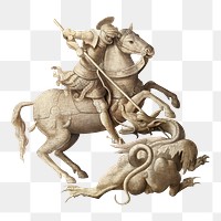 PNG Saint George and the Dragon, medieval illustration, transparent background. Remixed by rawpixel.