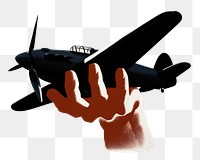 PNG Aeroplane in hand, vintage illustration by Reginald Mount, transparent background. Remixed by rawpixel.