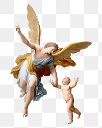 PNG The Guardian Angel, vintage painting by Marcantonio Franceschini, transparent background. Remixed by rawpixel.