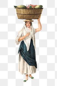 PNG Woman carrying fruit basket, vintage illustration by Alfred Diston, transparent background. Remixed by rawpixel.