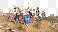 Haymakers in a Field  png border, vintage illustration by George Robert Lewis, transparent background. Remixed by rawpixel.