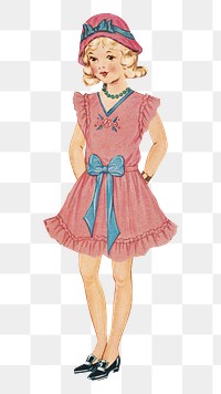 Vintage woman png paper doll, transparent background. Remixed by rawpixel.