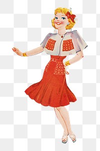 Vintage woman png paper doll, transparent background. Remixed by rawpixel.