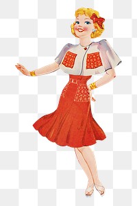 Vintage woman png paper doll, transparent background. Remixed by rawpixel.