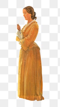 Vintage woman png in yellow dress, transparent background. Remixed by rawpixel.