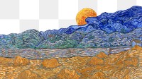 Van Gogh's border png Landscape with Wheat Sheaves and Rising Moon, transparent background. Remixed by rawpixel.