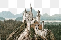 Neuschwanstein castle border png architecture watercolor, transparent background. Remixed by rawpixel.