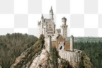 Neuschwanstein castle border png architecture watercolor, transparent background. Remixed by rawpixel.