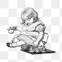 Little girl png drinking tea, transparent background. Remixed by rawpixel.