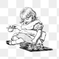 Little girl png drinking tea, transparent background. Remixed by rawpixel.