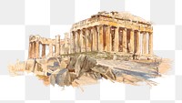 The Parthenon png architecture watercolor art, transparent background. Remixed by rawpixel.