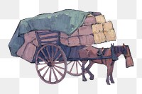 Vintage hay cart png illustration, transparent background. Remixed by rawpixel.