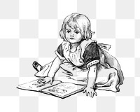 Little girl png reading a book, transparent background. Remixed by rawpixel.