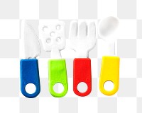 PNG Kitchen and cooking utensil toys, collage element, transparent background.