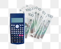 Calculator & money png collage element, transparent background