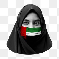 Emirate flag, woman face mask on transparent background