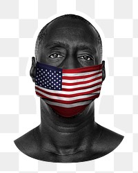 PNG man wearing face mask, US flag, collage element, transparent background