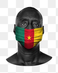 Png Cameroon flag mask, man portrait on transparent background