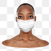 Black woman png wearing face mask, transparent background