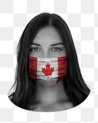 PNG woman wearing face mask, Canada flag, collage element, transparent background