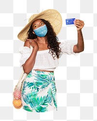 PNG woman face mask, summer vacation in the new normal, collage element on transparent background