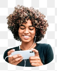 PNG  African American woman with digital device, collage element, transparent background