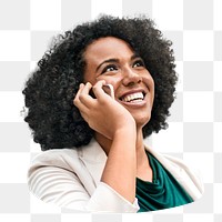 PNG Businesswoman  smiling while on the phone , collage element, transparent background