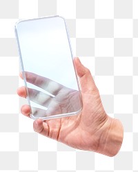 PNG Hand holding smartphone futuristic technology, collage element on transparent background