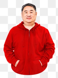 PNG Sporty Asian man wearing hoodie collage element, transparent background