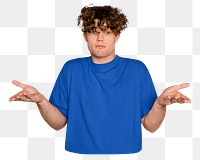 College student shrugging png sticker, body gesture, transparent background