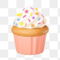 PNG 3D vanilla sprinkled cupcake, element illustration, transparent background