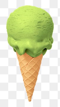PNG 3D matcha ice-cream cone, element illustration, transparent background