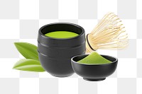 PNG 3D matcha tea set, element illustration, transparent background