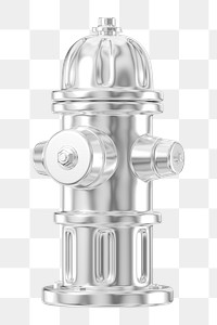 PNG 3D silver fire hydrant, element illustration, transparent background