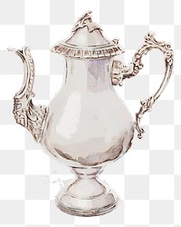 PNG watercolor vintage coffee pot, transparent background. Remixed by rawpixel.