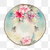 Floral plate png watercolor collage element, transparent background. Remixed by rawpixel.