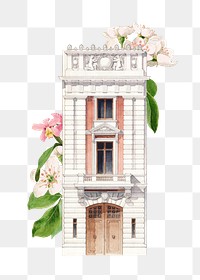 Building exterior png watercolor collage element, transparent background. Remixed by rawpixel.