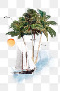 Sailboat expedition png watercolor collage element, transparent background. Remixed by rawpixel.