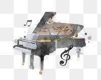 PNG watercolor grand piano, transparent background. Remixed by rawpixel.