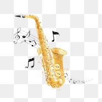 PNG watercolor saxophone, transparent background. Remixed by rawpixel.