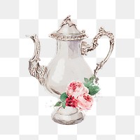 PNG watercolor vintage coffee pot, transparent background. Remixed by rawpixel.