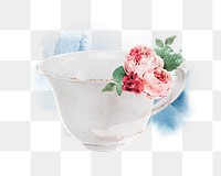 Teacup png watercolor collage element, transparent background. Remixed by rawpixel.